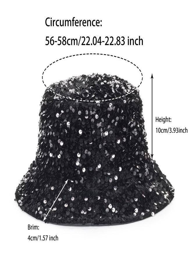 Vikodah Women's Sequin Bucket Sun Hat Bling Bling Reversible Glitter Outdoor Shiny Sun Hats Black - Image 4
